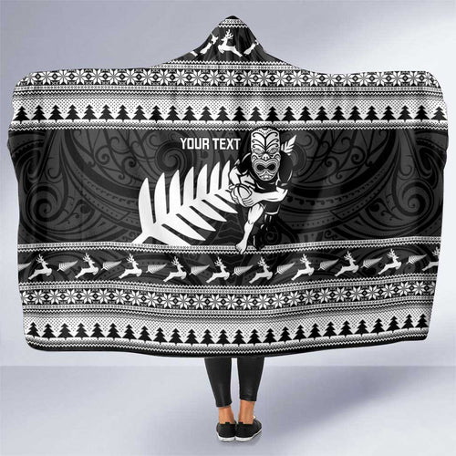 New Zealand Christmas Rugby Personalised Hooded Blanket Meri Kirihimete All Black Maori - Aussie Hoodie