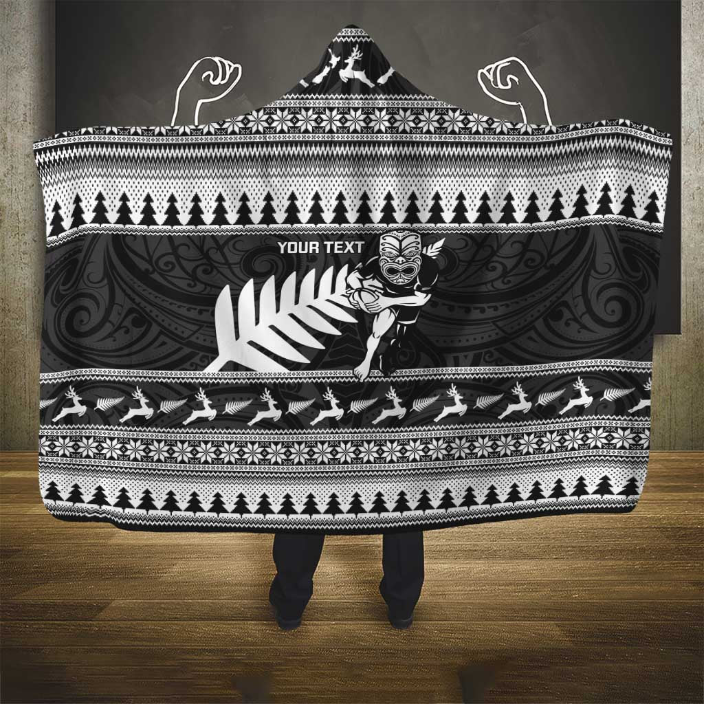 New Zealand Christmas Rugby Personalised Hooded Blanket Meri Kirihimete All Black Maori - Aussie Hoodie
