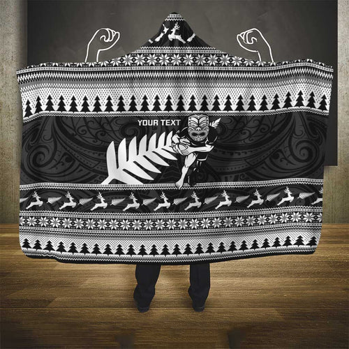 New Zealand Christmas Rugby Personalised Hooded Blanket Meri Kirihimete All Black Maori - Aussie Hoodie