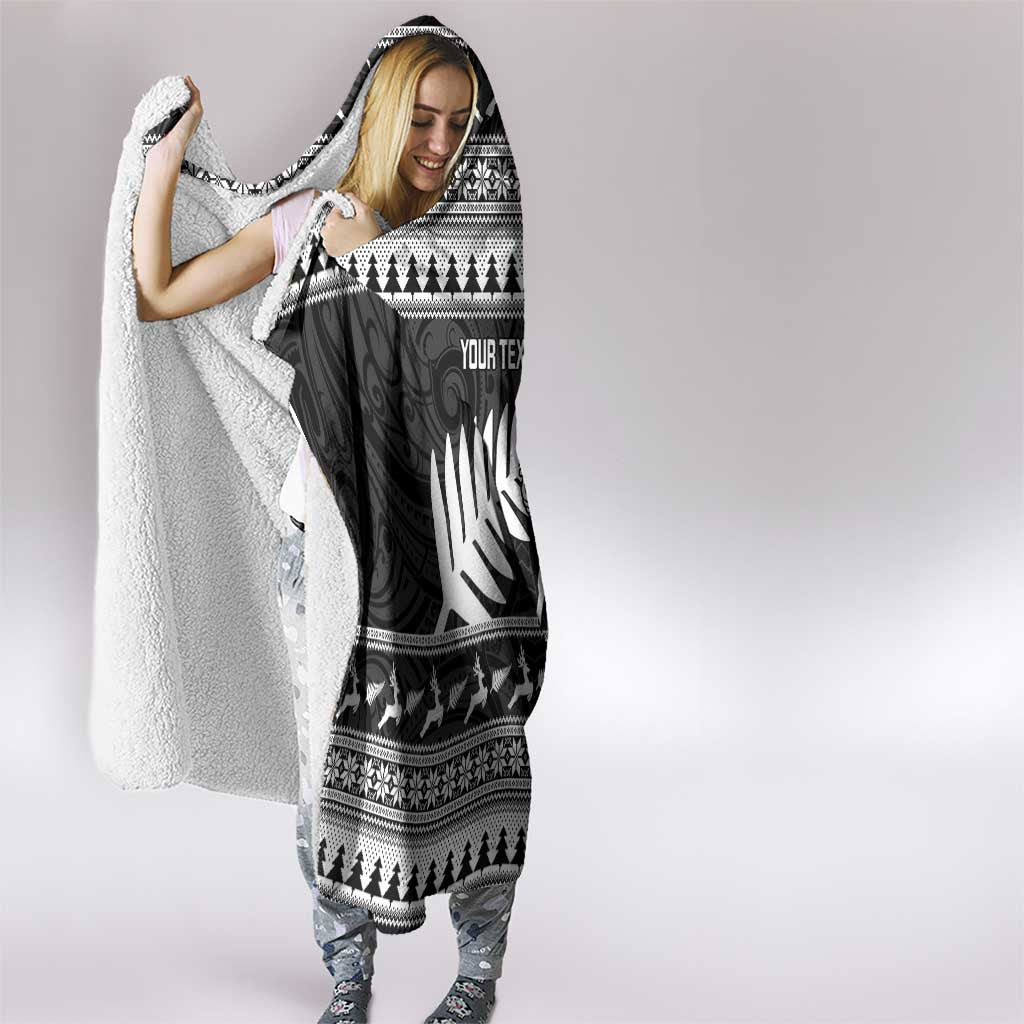 New Zealand Christmas Rugby Personalised Hooded Blanket Meri Kirihimete All Black Maori - Aussie Hoodie