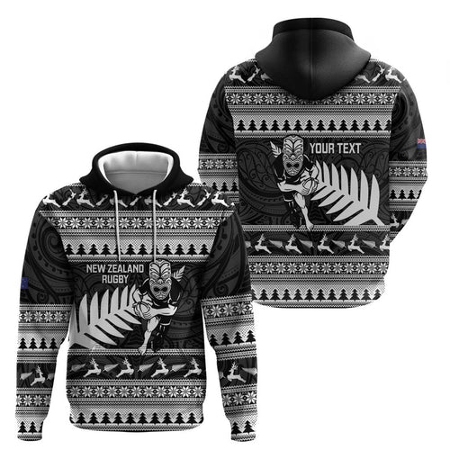 New Zealand Christmas Rugby Personalised Hoodie Meri Kirihimete All Black Maori - Aussie Hoodie