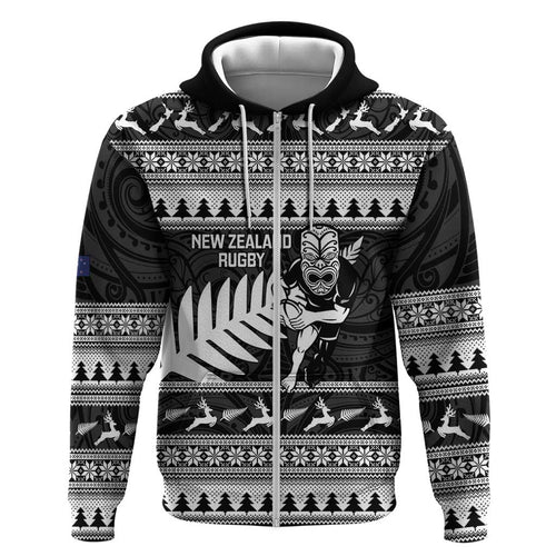 New Zealand Christmas Rugby Personalised Hoodie Meri Kirihimete All Black Maori - Aussie Hoodie