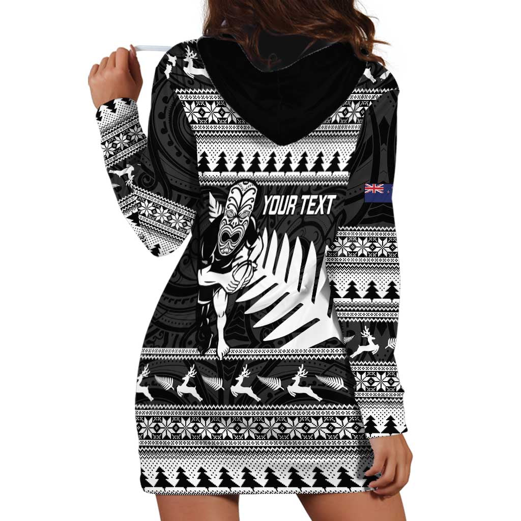 New Zealand Christmas Rugby Personalised Hoodie Dress Meri Kirihimete All Black Maori - Aussie Hoodie
