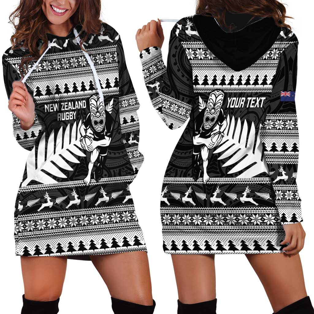 New Zealand Christmas Rugby Personalised Hoodie Dress Meri Kirihimete All Black Maori - Aussie Hoodie