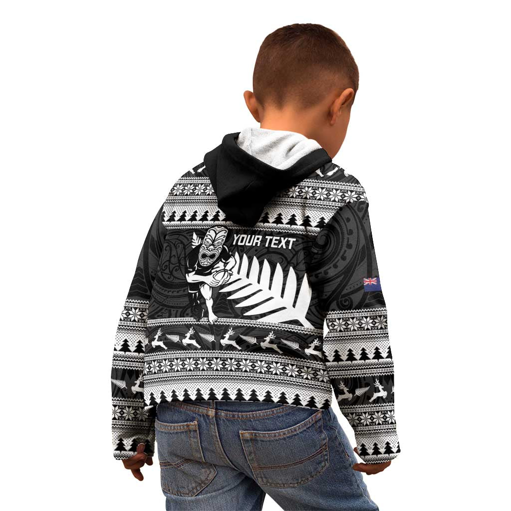New Zealand Christmas Rugby Personalised Kid Hoodie Meri Kirihimete All Black Maori - Aussie Hoodie