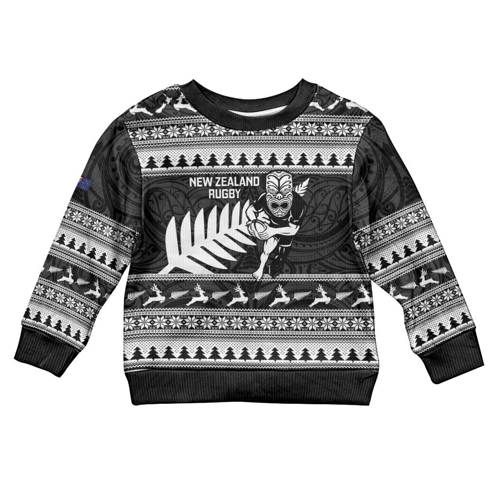 New Zealand Christmas Rugby Personalised Kid Ugly Christmas Sweater Meri Kirihimete All Black Maori - Aussie Hoodie