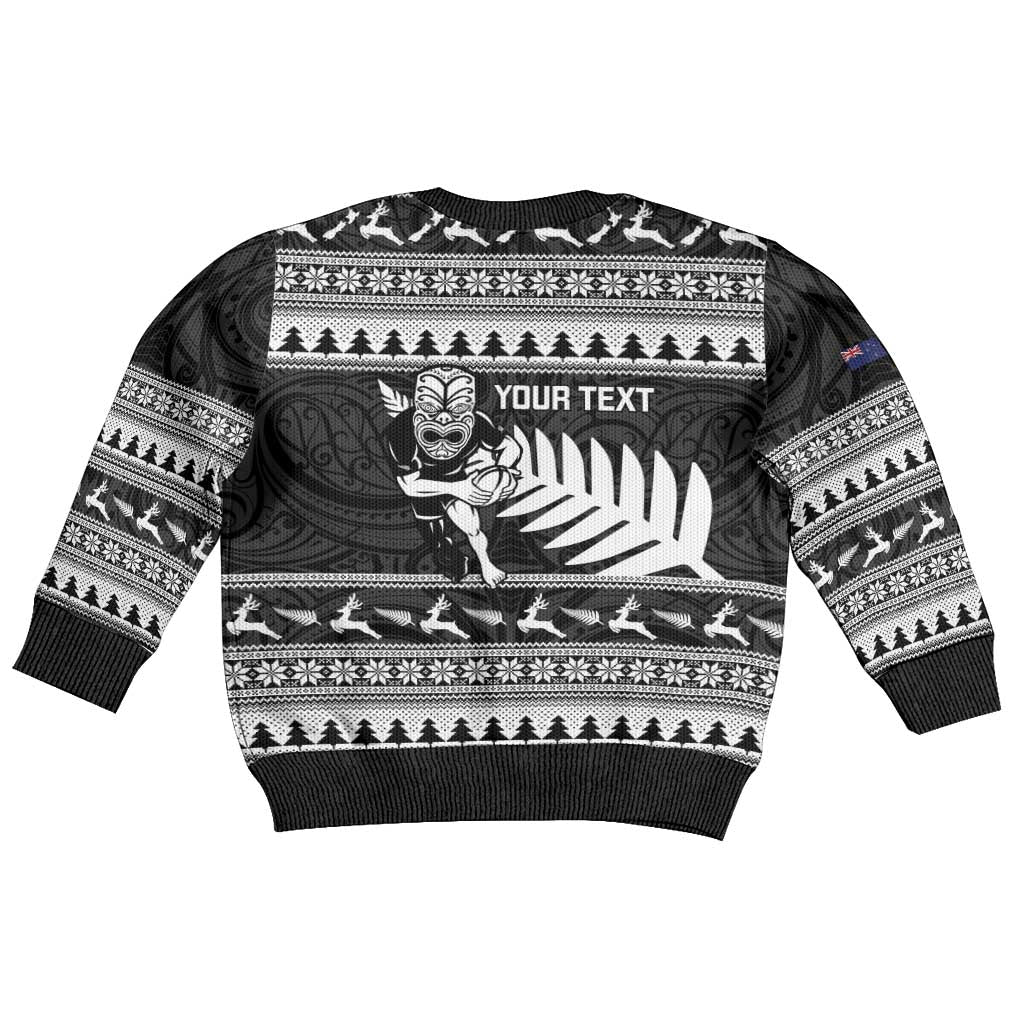 New Zealand Christmas Rugby Personalised Kid Ugly Christmas Sweater Meri Kirihimete All Black Maori - Aussie Hoodie