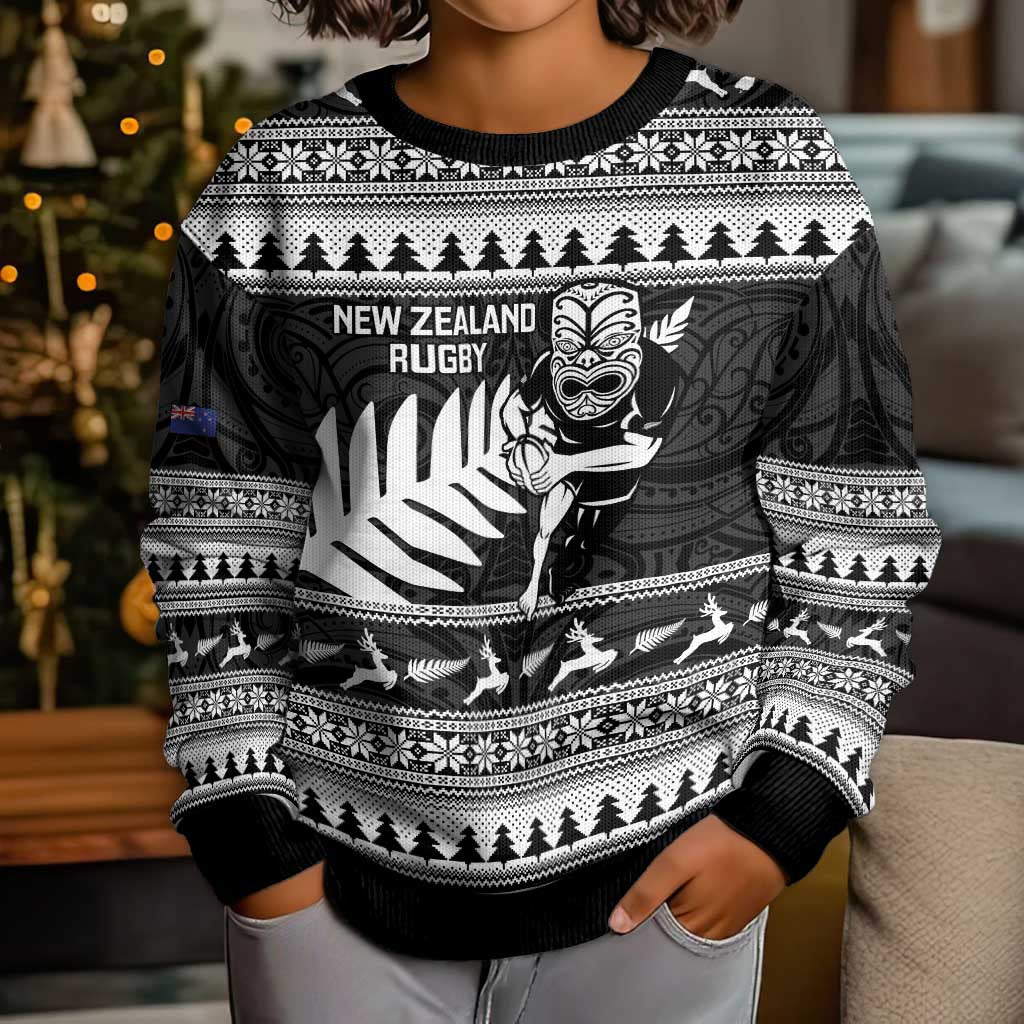 New Zealand Christmas Rugby Personalised Kid Ugly Christmas Sweater Meri Kirihimete All Black Maori - Aussie Hoodie