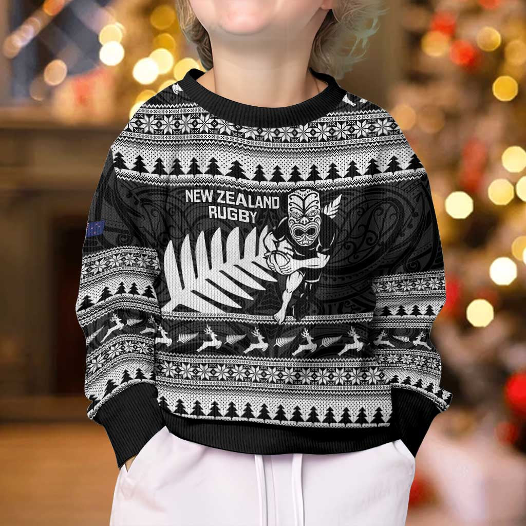 New Zealand Christmas Rugby Personalised Kid Ugly Christmas Sweater Meri Kirihimete All Black Maori - Aussie Hoodie