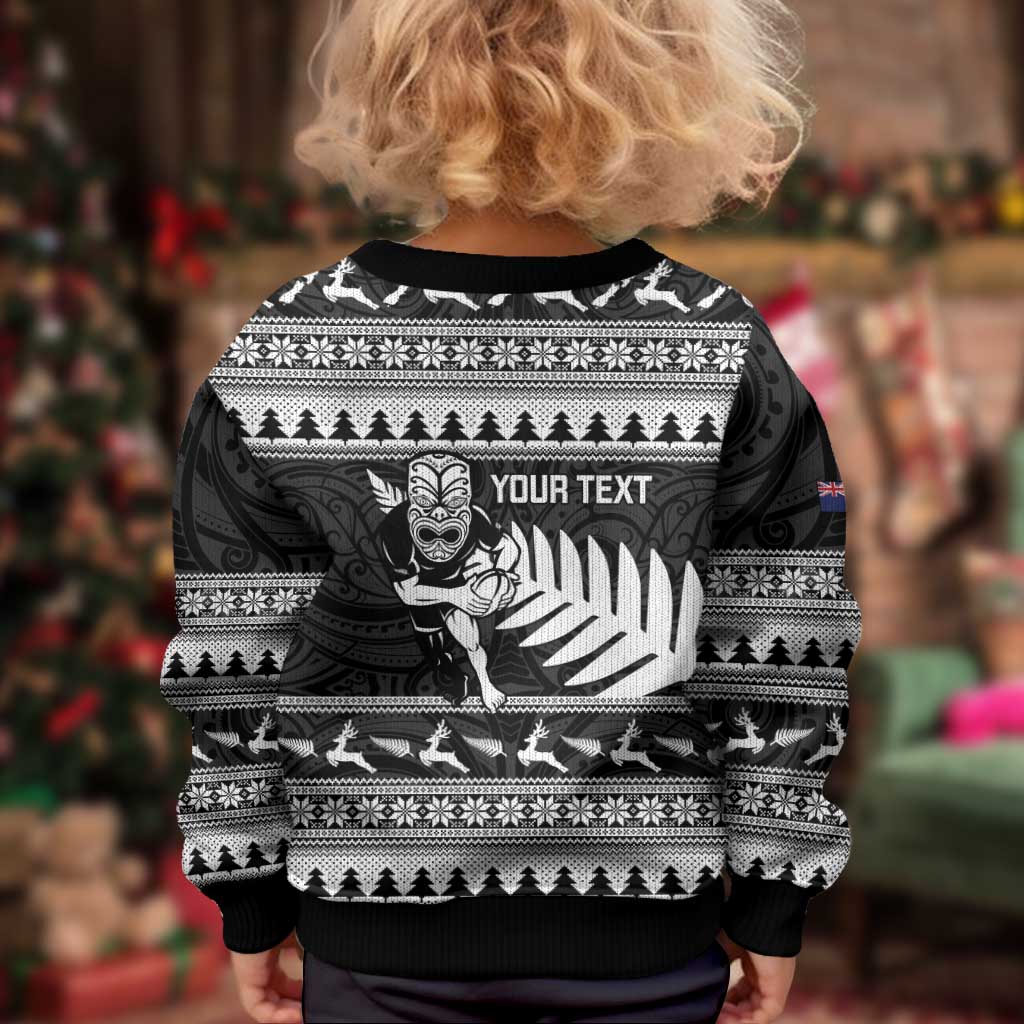 New Zealand Christmas Rugby Personalised Kid Ugly Christmas Sweater Meri Kirihimete All Black Maori - Aussie Hoodie