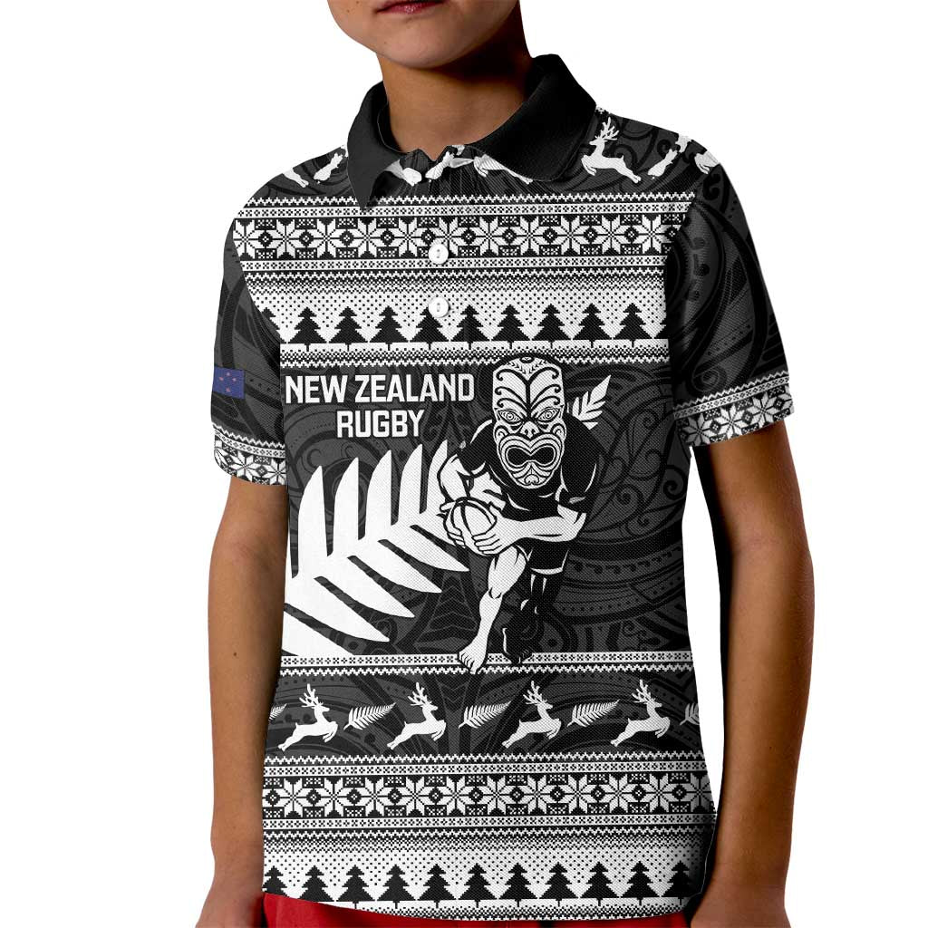 New Zealand Christmas Rugby Personalised Kid Polo Shirt Meri Kirihimete All Black Maori - Aussie Hoodie
