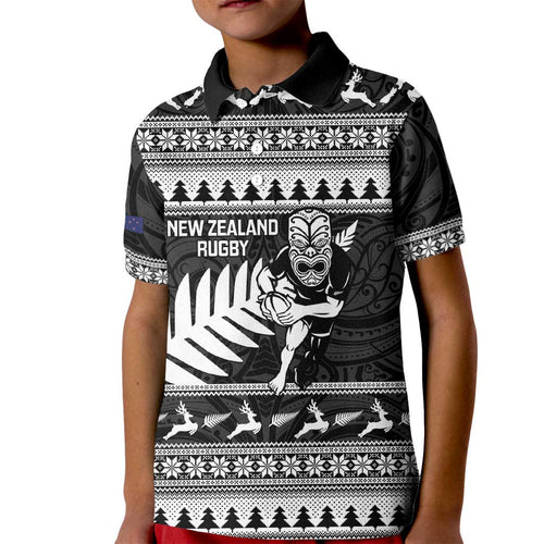 New Zealand Christmas Rugby Personalised Kid Polo Shirt Meri Kirihimete All Black Maori - Aussie Hoodie