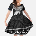New Zealand Christmas Rugby Personalised Kid Short Sleeve Dress Meri Kirihimete All Black Maori - Aussie Hoodie