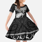 New Zealand Christmas Rugby Personalised Kid Short Sleeve Dress Meri Kirihimete All Black Maori - Aussie Hoodie