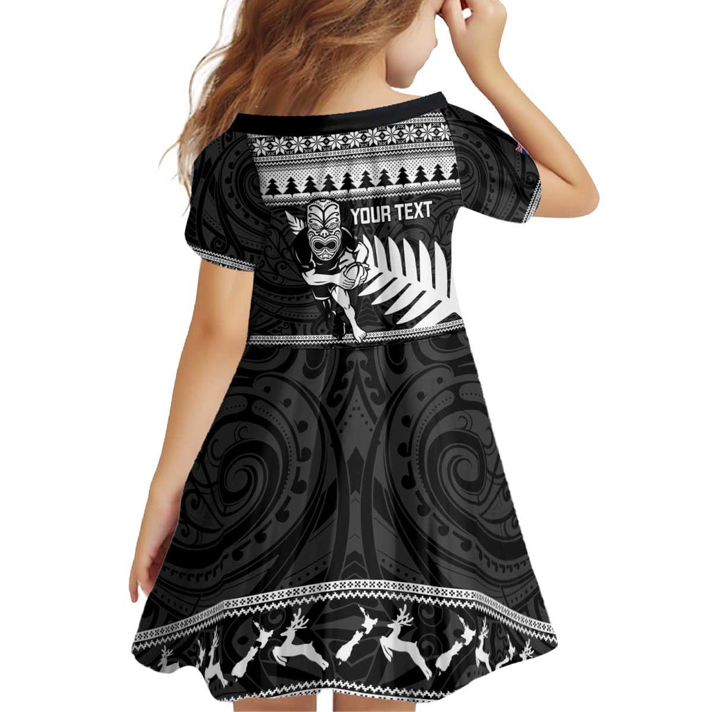 New Zealand Christmas Rugby Personalised Kid Short Sleeve Dress Meri Kirihimete All Black Maori - Aussie Hoodie