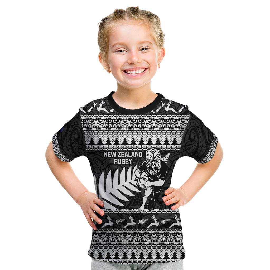 New Zealand Christmas Rugby Personalised Kid T Shirt Meri Kirihimete All Black Maori - Aussie Hoodie