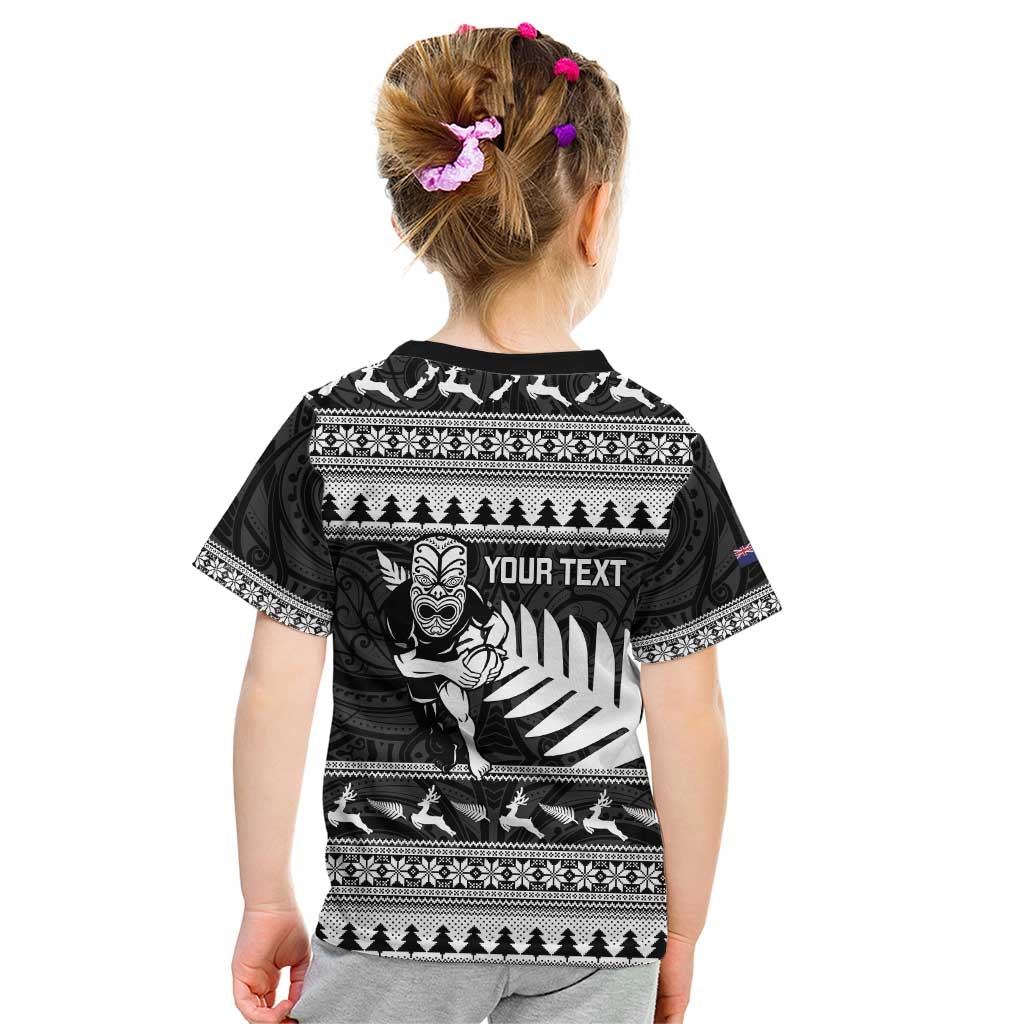 New Zealand Christmas Rugby Personalised Kid T Shirt Meri Kirihimete All Black Maori - Aussie Hoodie