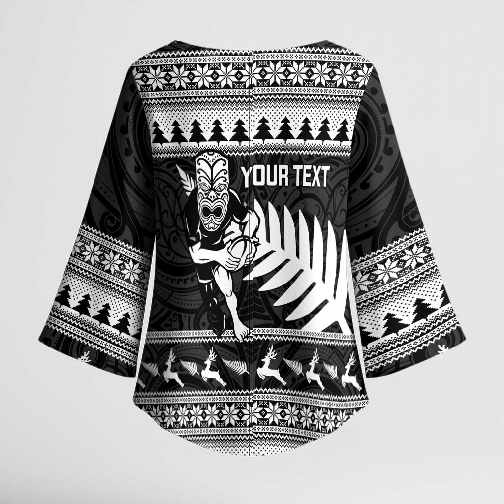 New Zealand Christmas Rugby Personalised Kimono Sleeve Blouse Meri Kirihimete All Black Maori - Aussie Hoodie