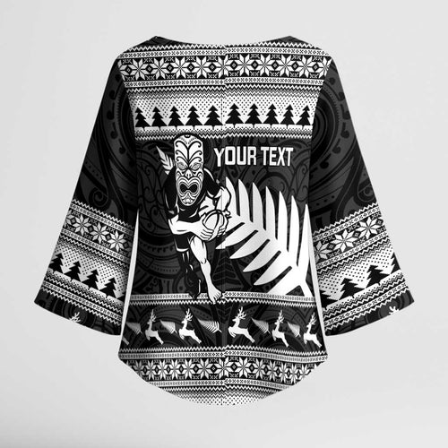 New Zealand Christmas Rugby Personalised Kimono Sleeve Blouse Meri Kirihimete All Black Maori - Aussie Hoodie