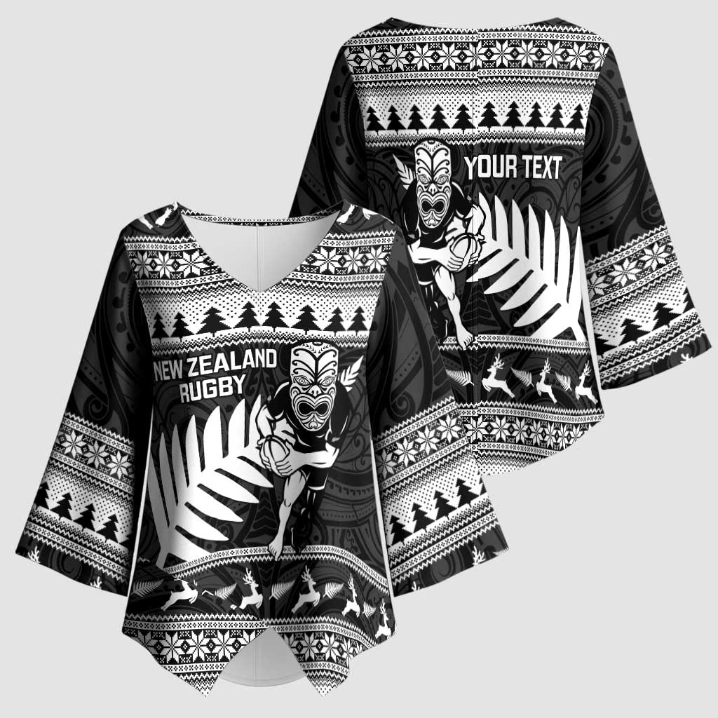 New Zealand Christmas Rugby Personalised Kimono Sleeve Blouse Meri Kirihimete All Black Maori - Aussie Hoodie
