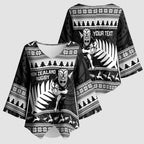 New Zealand Christmas Rugby Personalised Kimono Sleeve Blouse Meri Kirihimete All Black Maori - Aussie Hoodie