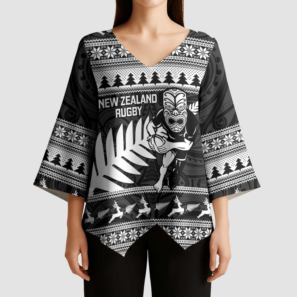New Zealand Christmas Rugby Personalised Kimono Sleeve Blouse Meri Kirihimete All Black Maori - Aussie Hoodie