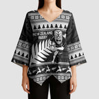 New Zealand Christmas Rugby Personalised Kimono Sleeve Blouse Meri Kirihimete All Black Maori - Aussie Hoodie