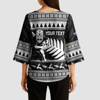 New Zealand Christmas Rugby Personalised Kimono Sleeve Blouse Meri Kirihimete All Black Maori - Aussie Hoodie