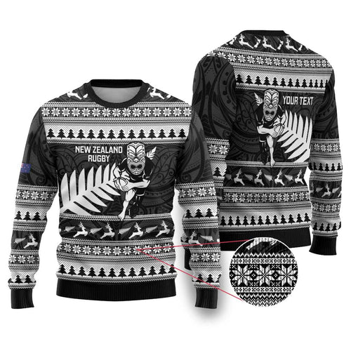 New Zealand Christmas Rugby Personalised Ugly Christmas Sweater Meri Kirihimete All Black Maori - Aussie Hoodie