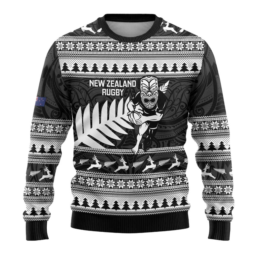 New Zealand Christmas Rugby Personalised Ugly Christmas Sweater Meri Kirihimete All Black Maori - Aussie Hoodie