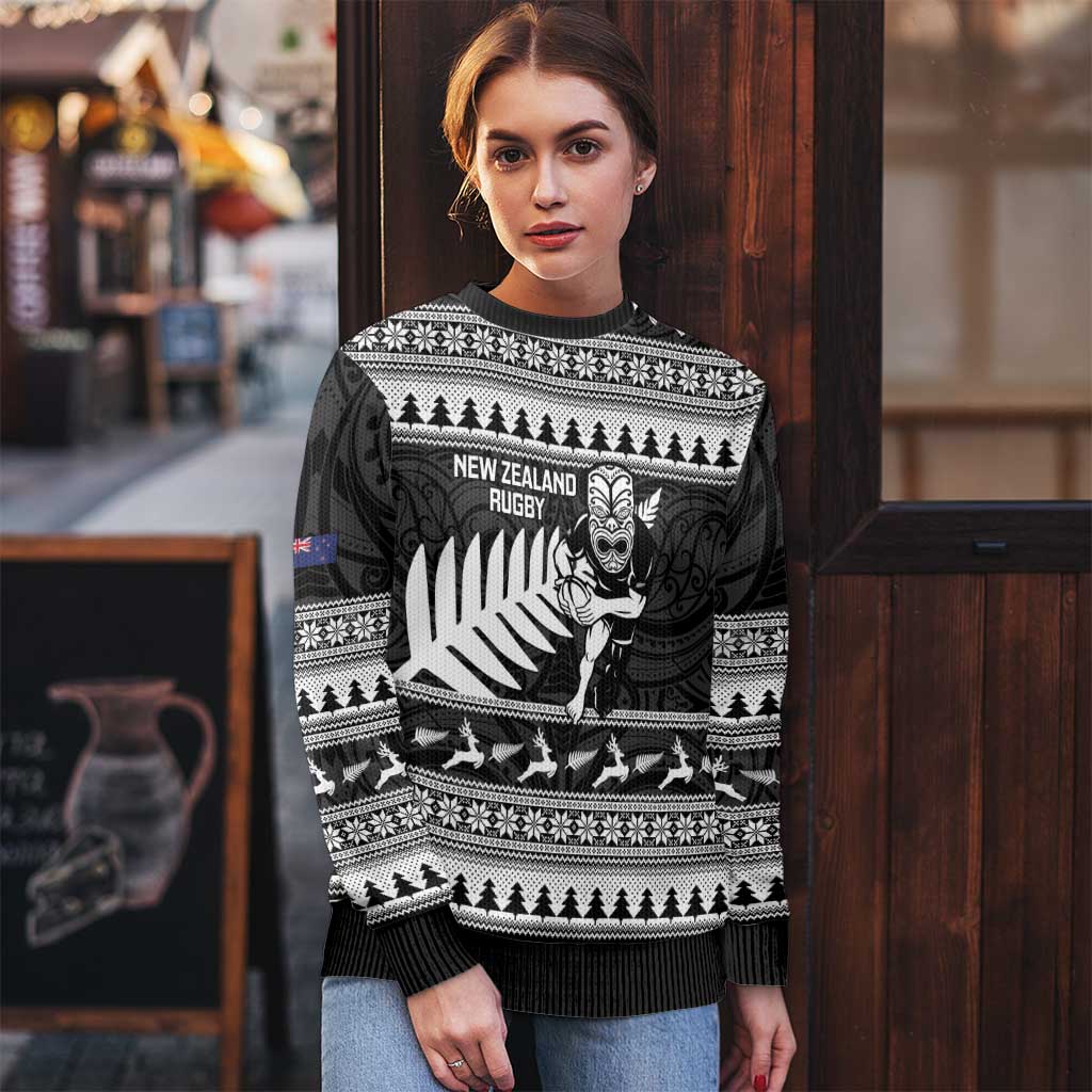New Zealand Christmas Rugby Personalised Ugly Christmas Sweater Meri Kirihimete All Black Maori - Aussie Hoodie