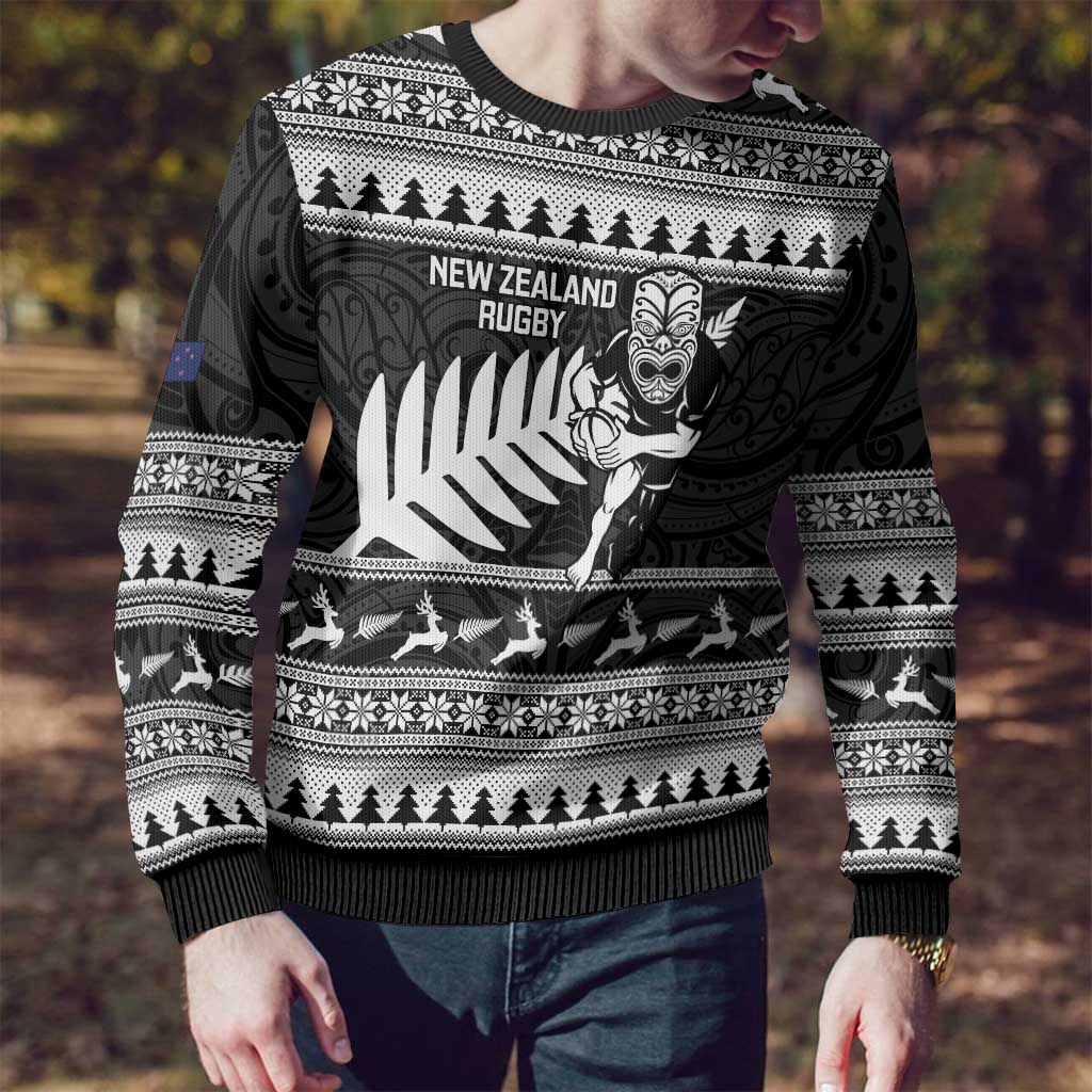 New Zealand Christmas Rugby Personalised Ugly Christmas Sweater Meri Kirihimete All Black Maori - Aussie Hoodie