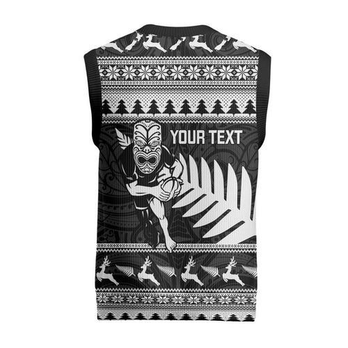 New Zealand Christmas Rugby Personalised Christmas Knitted V-Neck Vest Meri Kirihimete All Black Maori - Aussie Hoodie