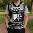 New Zealand Christmas Rugby Personalised Christmas Knitted V-Neck Vest Meri Kirihimete All Black Maori - Aussie Hoodie