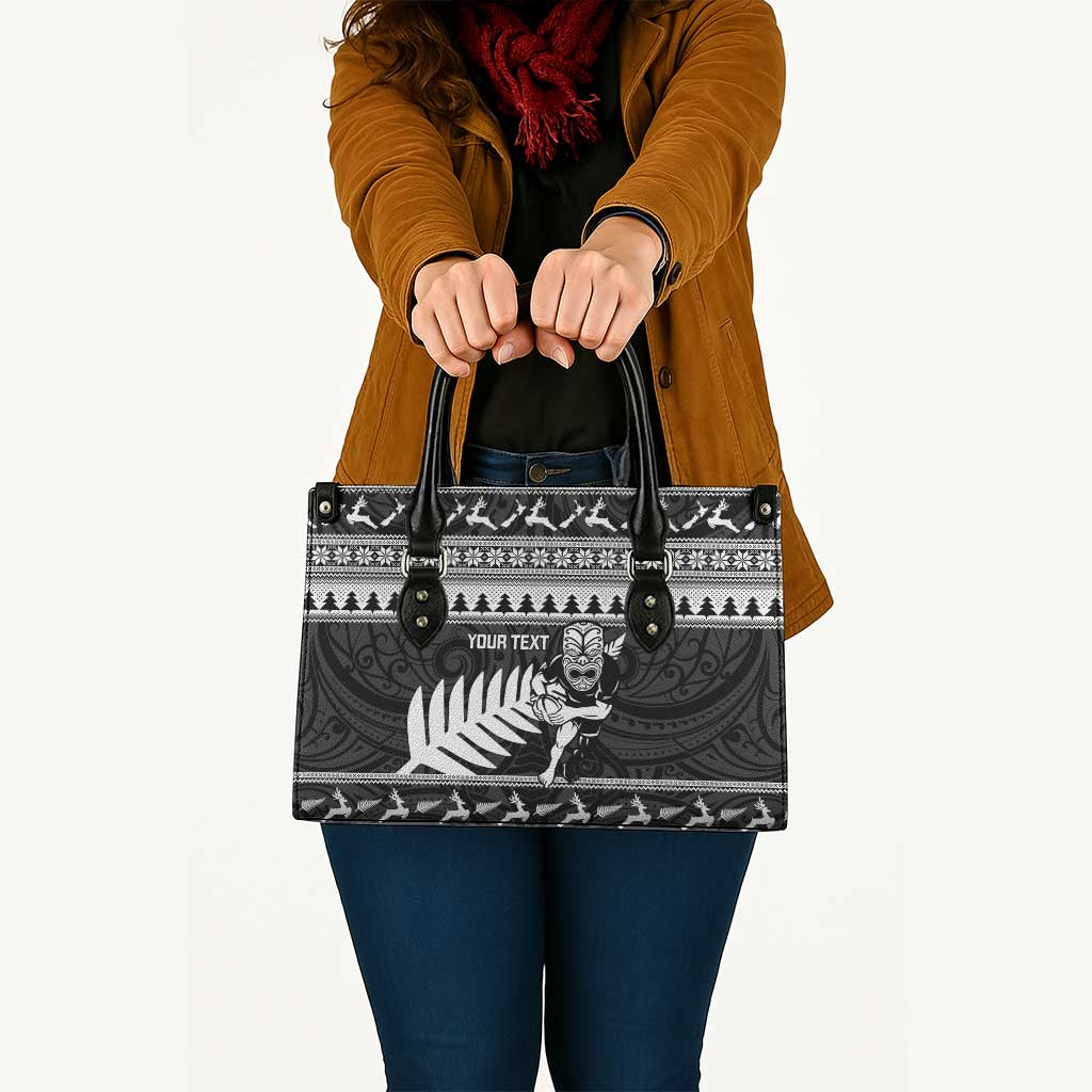 New Zealand Christmas Rugby Personalised Leather Bag Meri Kirihimete All Black Maori - Aussie Hoodie