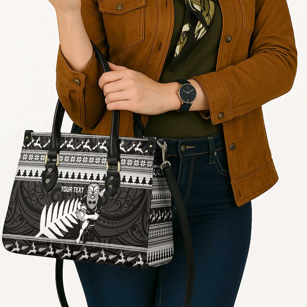 New Zealand Christmas Rugby Personalised Leather Bag Meri Kirihimete All Black Maori - Aussie Hoodie