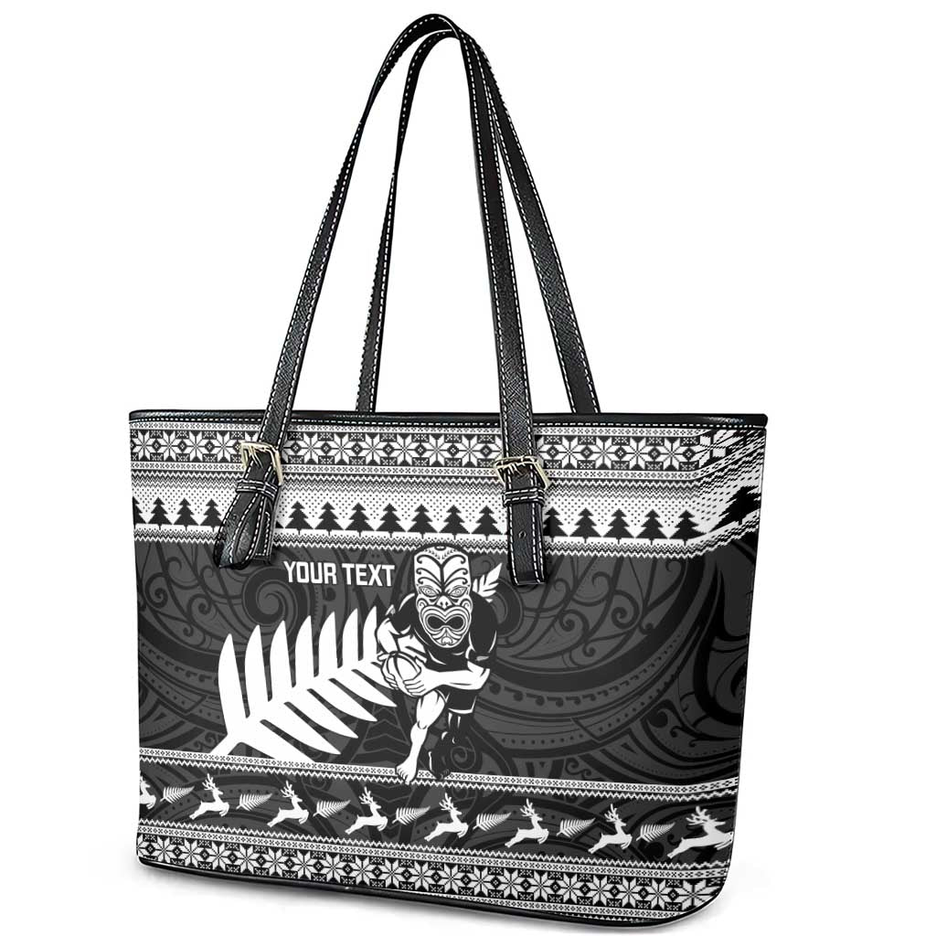 New Zealand Christmas Rugby Personalised Leather Tote Bag Meri Kirihimete All Black Maori - Aussie Hoodie