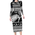 New Zealand Christmas Rugby Personalised Long Sleeve Bodycon Dress Meri Kirihimete All Black Maori - Aussie Hoodie