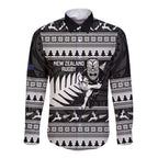 New Zealand Christmas Rugby Personalised Long Sleeve Button Shirt Meri Kirihimete All Black Maori - Aussie Hoodie