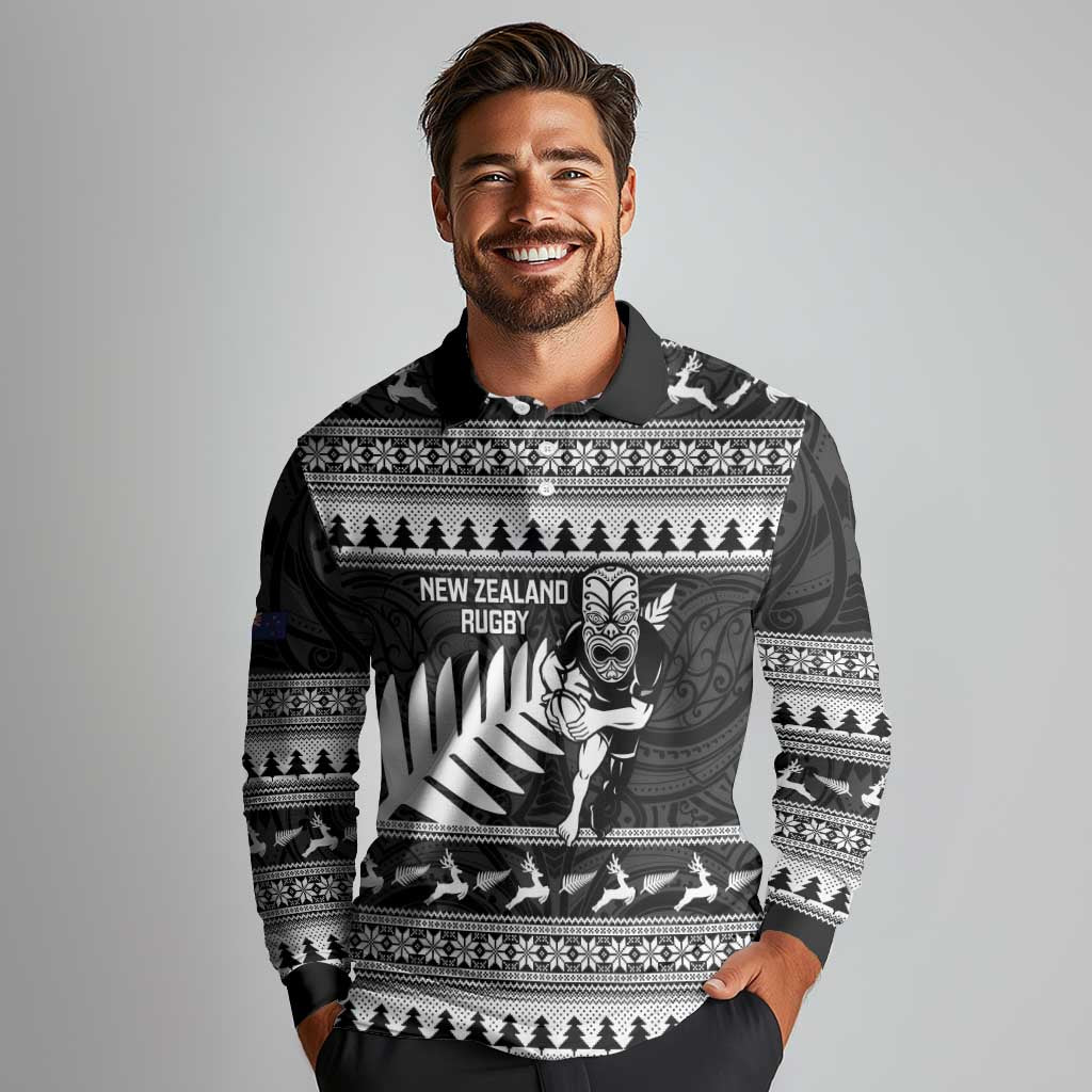 New Zealand Christmas Rugby Personalised Long Sleeve Polo Shirt Meri Kirihimete All Black Maori - Aussie Hoodie