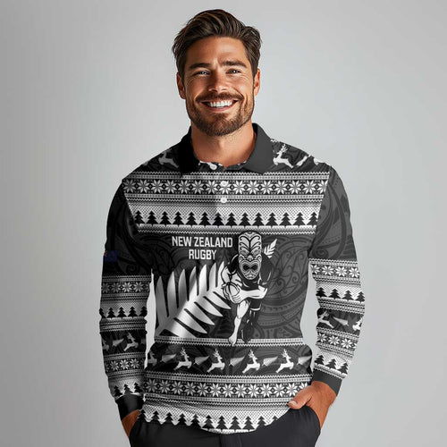 New Zealand Christmas Rugby Personalised Long Sleeve Polo Shirt Meri Kirihimete All Black Maori - Aussie Hoodie