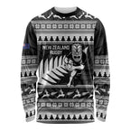 New Zealand Christmas Rugby Personalised Long Sleeve Shirt Meri Kirihimete All Black Maori - Aussie Hoodie