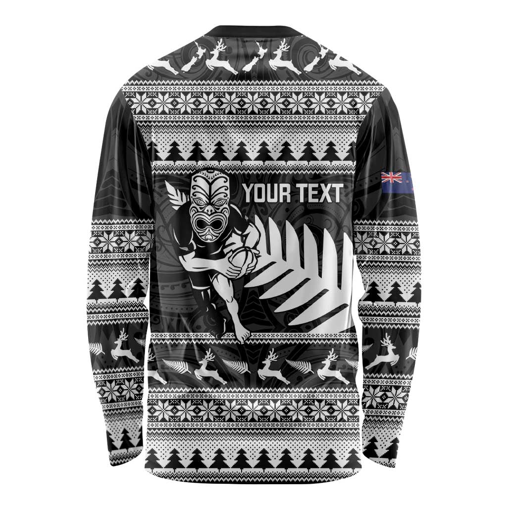New Zealand Christmas Rugby Personalised Long Sleeve Shirt Meri Kirihimete All Black Maori - Aussie Hoodie