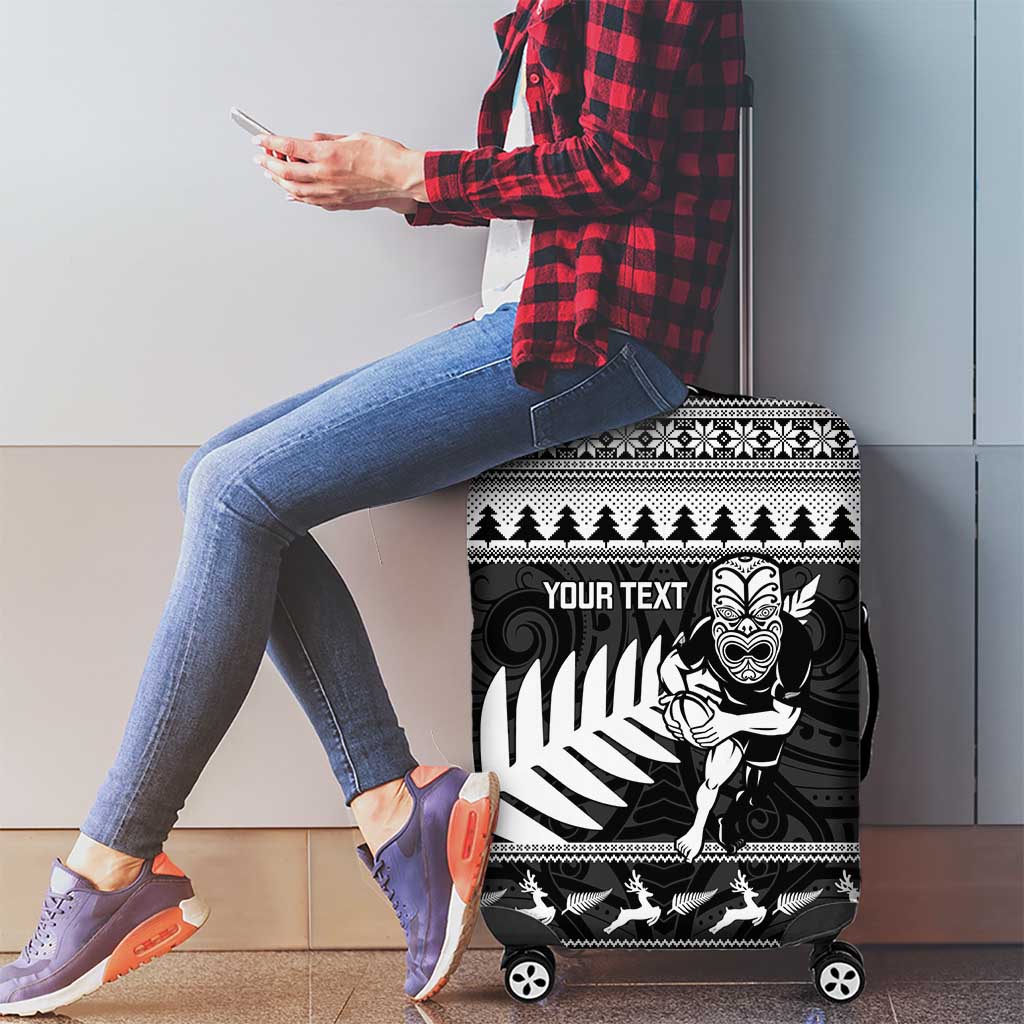 New Zealand Christmas Rugby Personalised Luggage Cover Meri Kirihimete All Black Maori - Aussie Hoodie