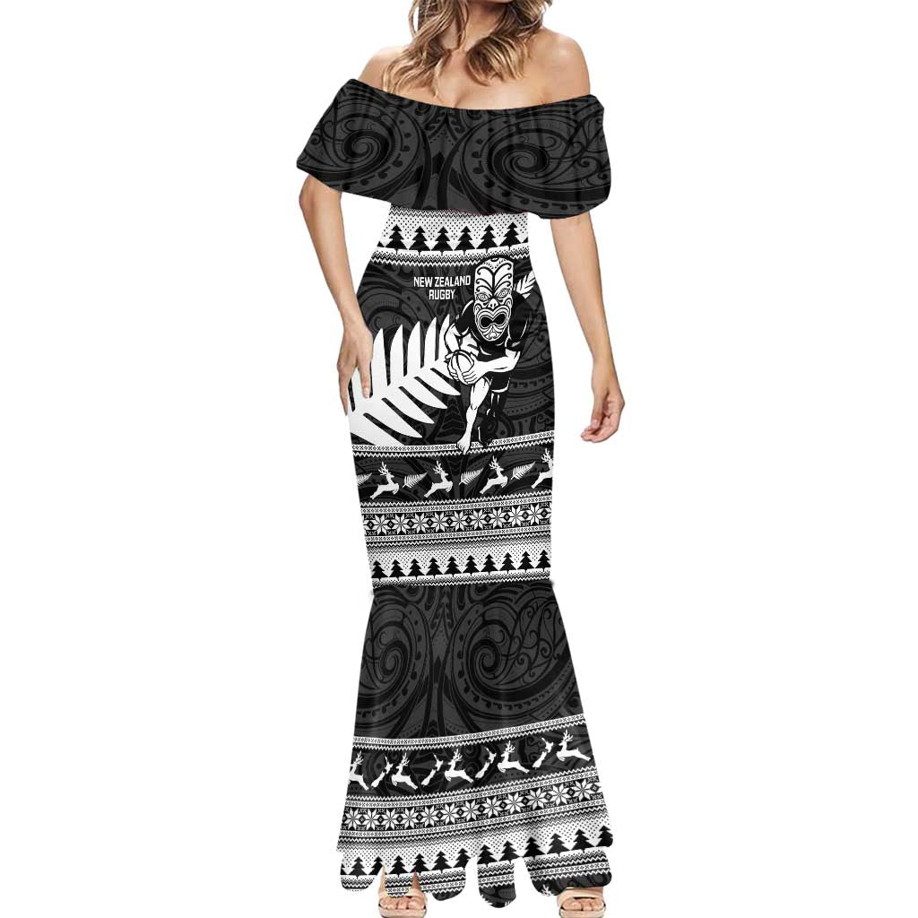 New Zealand Christmas Rugby Personalised Mermaid Dress Meri Kirihimete All Black Maori - Aussie Hoodie