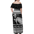 New Zealand Christmas Rugby Personalised Off Shoulder Maxi Dress Meri Kirihimete All Black Maori - Aussie Hoodie