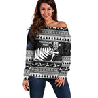 New Zealand Christmas Rugby Personalised Off Shoulder Sweater Meri Kirihimete All Black Maori - Aussie Hoodie