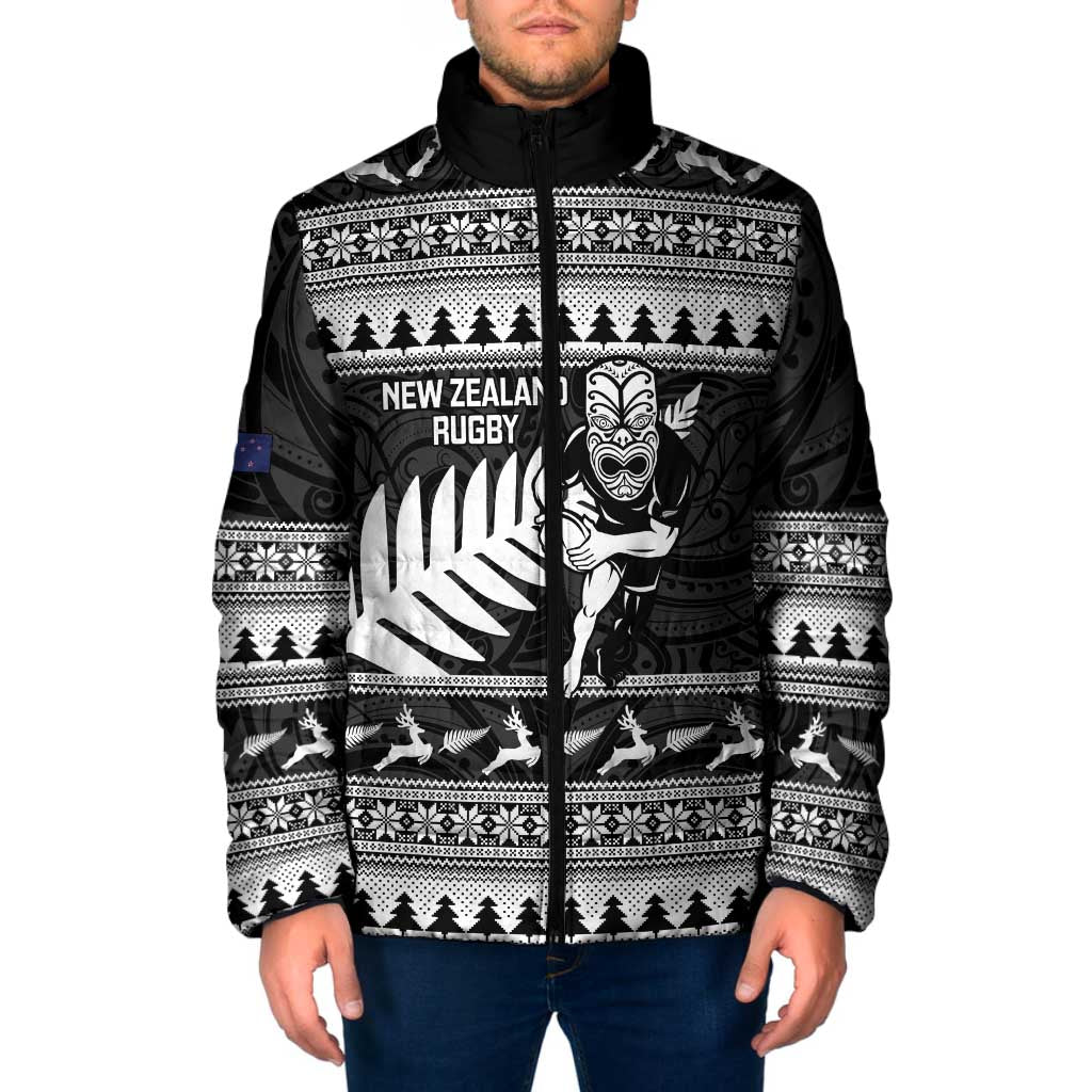 New Zealand Christmas Rugby Personalised Padded Jacket Meri Kirihimete All Black Maori - Aussie Hoodie