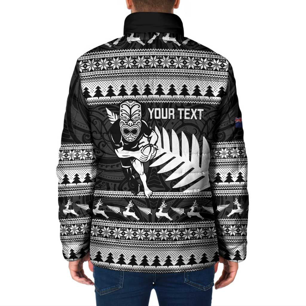 New Zealand Christmas Rugby Personalised Padded Jacket Meri Kirihimete All Black Maori - Aussie Hoodie