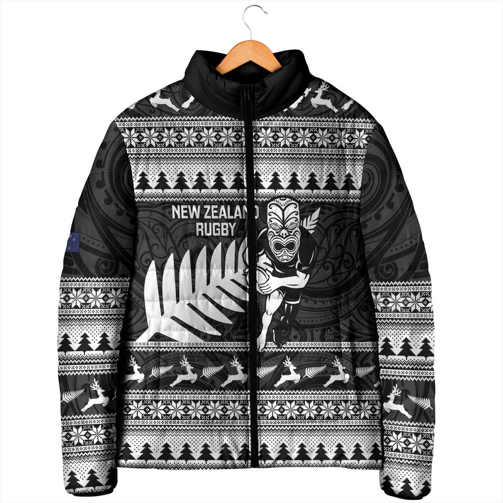 New Zealand Christmas Rugby Personalised Padded Jacket Meri Kirihimete All Black Maori - Aussie Hoodie